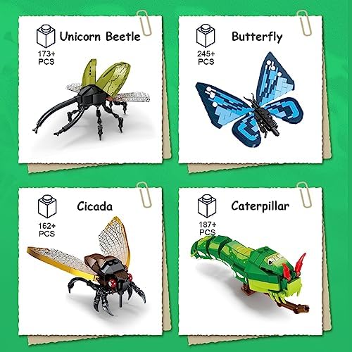 KAZI Ideas Insect Collection Building Set,with Life-Like Blue Butterfly,Hercules Beetle and Cicada Display Models for Nature Lovers,767 PCS Insects Building Blocks,Bug Building Set - Image 2
