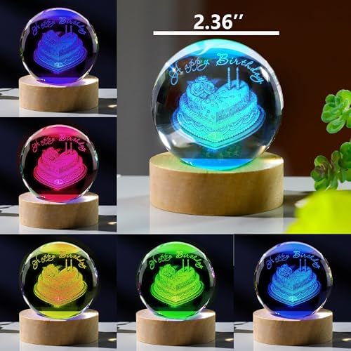 3D Birthday Gifts for Women Crystals Ball 60mm - Birthday Figurines Decor Glass Birthday Cake Figurine Decor Stuff for Best Friend Lovers Mom Dad Keepsake Paperweight - Image 3