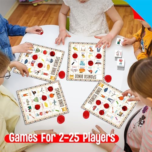 SpriteGru Spanish Bingo Game, 25 Bingo Board Spanish & English Vocabulary Word Game Bilingual Educational Toys for Language Learning - Ages 5 and up (Up to 25 Players) - Image 6
