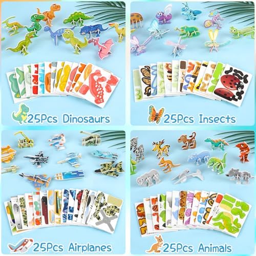 CCINEE 100 Pcs Educational 3D Cartoon Puzzle Toys for Kids,3D Animal Dinosaur Airplane Insect Learning Educational Montessori Toys Paper Puzzle Game for DIY Crafts Birthday Gifts - Image 2