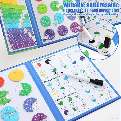 Magnetic Fraction Playook for Kids with 152 Pcs Fractions Magnets Tiles and Disc Set, Math Demonstration Book Learning Toys Fraction Manipulatives for Toddlers - Image 4