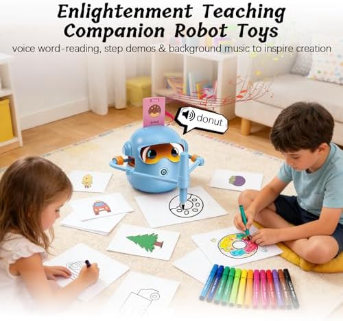 Drawing Robot for Kids with Voice Read & Music Educational Drawing Machine, Montessori Painting Learning Toy for Age 3-12, 4 Paintbrushes/100 Cards/12 Colorful Pens, Gift for Boys & Girls - Image 3