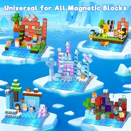 4PCS 4" x 4" Magnetic Building Block Base Plates for Kids, Strong Grip Magnetic blocks Base Compatible with Most Popular Magnetic Blocks & Cubes, STEM Educational Toys for Boys Girls Ages 3+ (Water） - Image 4