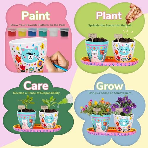 Paint & Plant Flower Gardening Kit with 4 Pots - Kids Gardening Set Ages 8-12, Spring Arts & Crafts Activities Kits, Educational Birthday/Easter Gifts for Boys & Girls Ages 5 6 7 9 10 11 - Image 4