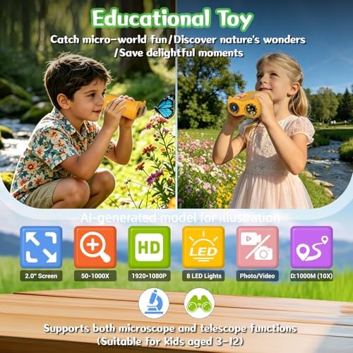 Handheld Microscope for Kids, 2 in 1 1000X Pocket Digital Microscope & 10X Telescope for Kids - Science Kits STEM Toys - Gifts for Boys Girls Ages 3 4 5 6 7 8 9 10 11 12 (Orange) - Image 2