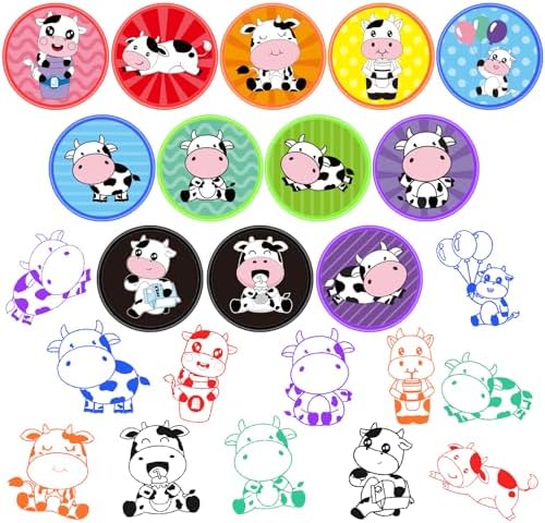 Cinrobiye 24 Pcs Cow Stampers Party Favor Set, Cute Farm Animal Stamps for Kids Birthday Party, Classroom Rewards, Farm Themed Party Supplies, Goody Bag Fillers, Barnyard Animal Toys - Image 3