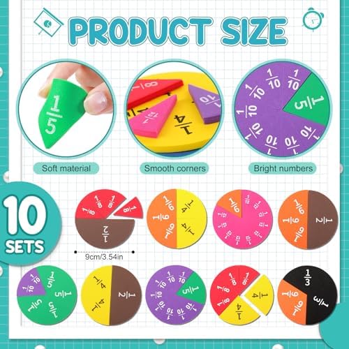 Sayglossy 10 Sets Fraction Set for Math Classroom Fractions Manipulatives Math Manipulatives for Home School Supplies (Circles) - Image 2