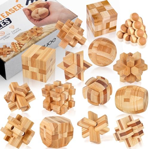 Wooden Brain Teaser Puzzles, 15pcs 3D Brain Teasers for All Ages by TuauoeFamily