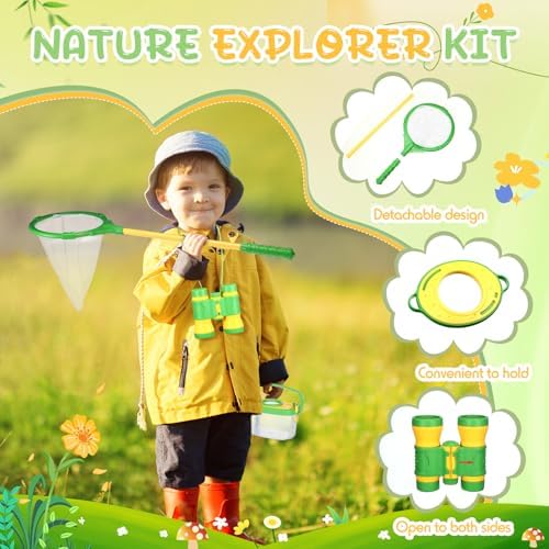 Sherr 7 Pcs Bug Catching Kit for Kids Insect Bug Catching Kit Outdoor Explorer Toys Include Insect Box Butterfly Net Capsule Clip Magnifying Glass Binocular Tweezer Butterfly Viewer Box Adventure Gift - Image 3