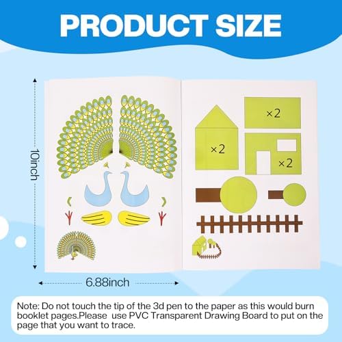 3D Pen Stencils with 2 Finger Caps, 20 Pages 40 Patterns 3D Drawing Book Templates, with a Reusable Transparent PVC Drawing Board, 3D Art Pen Accessories Adults Starter for 3D Printing Pen - Image 2
