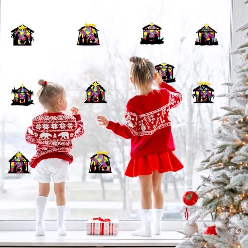 Renbuzhu 40PCS Christmas Crafts Bulk: Nativity Religious Paper Suncatchers DIY Kit for Winter Xmas Holiday Activities Decorations, Window Stained Glass Effect Art Ornaments - Image 2