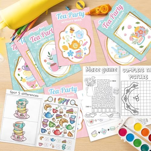 Bulk Tea Party Activity Books, 24Pcs Mini Game Coloring Book Set for Kids - Image 4