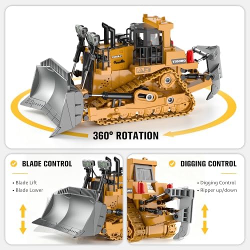 KidsFaves RC Bulldozer with Alloy Blade,Remote Control Construction Toy - Image 2