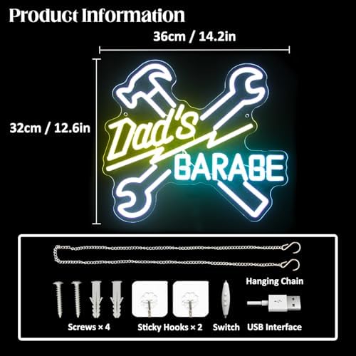 Dad's Garage Neon Sign with Wrench and Hammer for Man Cave Workshop Decor - Image 4