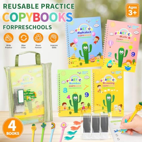 Premium Grooved Handwriting Practice for Kids, Reusable Children's Magic Copybook with Pencil Grips and Pouch, Large Size Calligraphy Workbooks Kit for Pre-School, Kindergarten(30 Refills) - Image 2