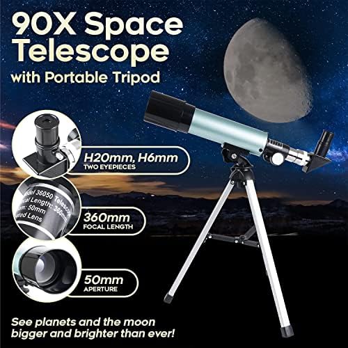 Kids Telescope - 360/50mm 90X Zoom HD Monocular Space Telescope with Tripod for Kids/Adult/Beginners (Blue) - Image 2