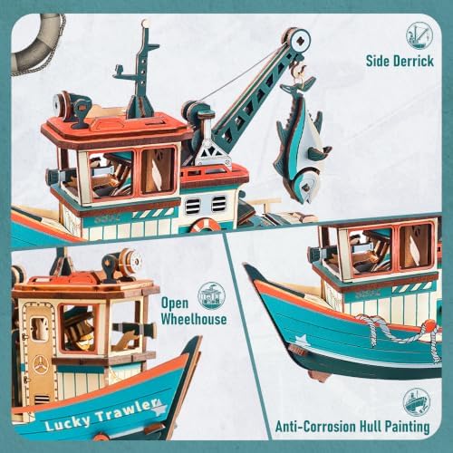 ROKR 3D Wooden Puzzle Lucky Trawler Gravity Swing Toys Wooden Model Kits DIY Dynamic Balance Home Decor（MCD08） - Image 4