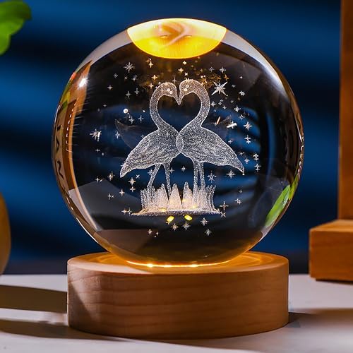 3D Flamingo Gifts for Women - Crystal Ball 60mm Flamingo Figurine Decor Glass Animals Stuff for Room Birthday Keepsake Paperweight by Unknown
