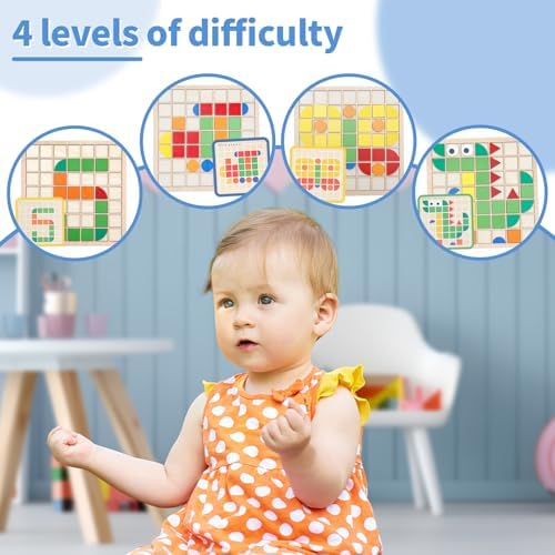 Montessori Tangram Educational, Geometric Shapes Puzzle Toys with 120Pcs Wooden Puzzle Blocks and 20Pcs Cards, Colorful Pattern Montessori Children's Educational Gifts for Kids Ages 3 and Up - Image 5