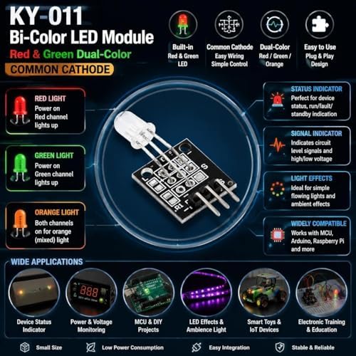 5 Pcs KY-011 5mm Two Color Red and Green LED Common Cathode Module Starter Kit 2-Color - Image 6