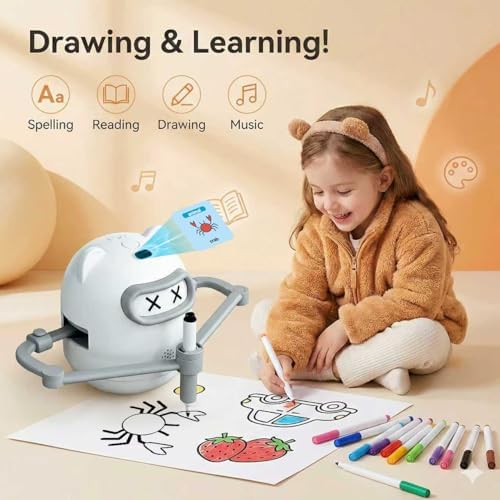Drawing Robot for Kids with Camera Recognition, Rechargeable Smart Voice Interactive Painting Robot Educational Machine, Montessori Learning Toys with 100 Cards, 12 Colorful Pens Boys Girls - Image 2