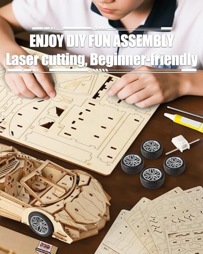 3D Wooden Puzzles for Adults Roadster, Wood Sport Car Model Kits - Image 5