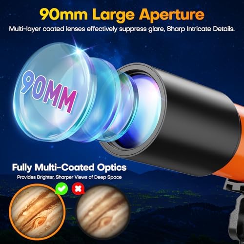 USCAMEL Telescope for Adults 90mm High-Powered: Refractor for Kids 8-12 - Image 2