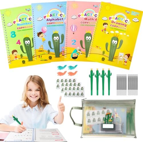 LUCKFUTURE Grooved Handwriting Book Practice, Magic Copybooks for Kids Reusable Handwriting Practice Set, Preschool Calligraphy Workbook with a Storage Bag for Easy Use by LUCKFUTURE
