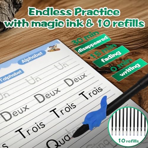 Magic Grooved Writing Practice for Kids - French, Small, 4 PCS | 4 French handwriting practice books, Français Grooved workbooks, Disappearing refills, Reusable trace trek copybooks for kids - Image 4