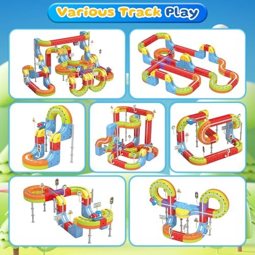 Electric Train Set for Kids, 141 Pieces (92 Tracks + 2 Cars) Magnetic Train Set for Toddlers, STEM Toys Birthday Gifts for Aged 3-12, 3D Cube Track Kits with Anti-Gravity Design for Boys Girls - Image 3