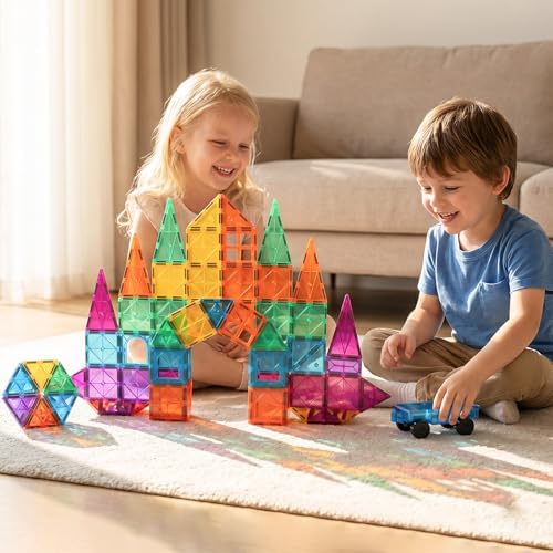 Bmag Magnetic Tiles, 67 PCS with 1 Car Building Blocks for Toddlers, 3D Magnet, STEM Educational Learning Building Blocks for Kids Children, Stacking Montessori Toys Gifts for Boys Girls - Image 2