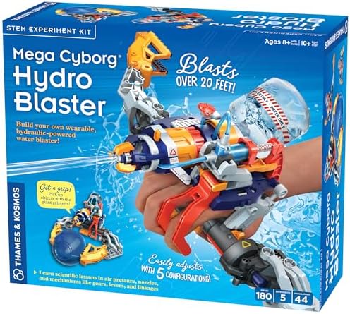 Thames & Kosmos Mega Cyborg Hydro Blaster STEM Experiment Kit, Toy of the Year Finalist - Build a Wearable Hydraulic-Powered Water Toy & Gripper, Shoots Water Up to 20 Feet, Transforms Into 5 Models by Unknown