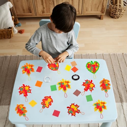 Renbuzhu 40PCS Fall Crafts Bulk: Leaves Paper Suncatchers DIY Kit for Autumn Thanksgiving Activities Decorations, Window Stained Glass Effect Art Supplies(Colorful) - Image 2