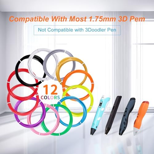 Kretrum 3D Pen Filament Refills 12 Colors Compatible with SCRIB3D MYNT3D PIKA3D 3D Pen for Kids Each Color 10Feet 1.75mm PLA 3D Printing Pen Filament Refills, NOT FIT 3Doodler Start Pen - Image 5