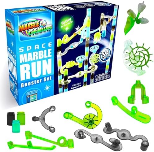 Marble Genius Marble Run Booster Set - 30 Pieces Total (10 Action Pieces Included), Construction Building Blocks Toys for Ages 3 and Above, with Instruction App Access, Add-On Set, Space by MarbleGenius