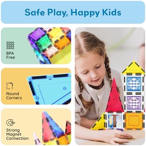 PicassoTiles Magnetic Tiles Magnet Toys Building Blocks Construction Set with 110+ Pages IdeaBook STEM Learning Playset Toddlers Educational Fun Play Kids Boys Girls Sensory Toys Ages 3+ PT03 - Image 6