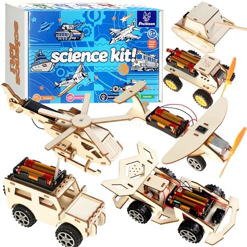 6-in-1 STEM Kits for Kids Ages 8-12, Wooden Model Car Building Kits, Solar & Electric Science Experiment Toys, 3D Puzzles Educational Gifts for Boys Girls by FoxiSteam