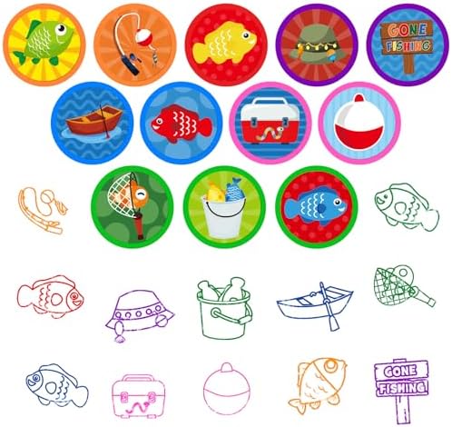 Cinrobiye 24 Pcs Gone Fishing Stampers Party Favor Set, Cute Fishing Theme Stamps for Kids Birthday Party, Classroom Rewards, Carnival Prizes, Goody Bag Fillers, Outdoor Adventure Party Supplies - Image 2