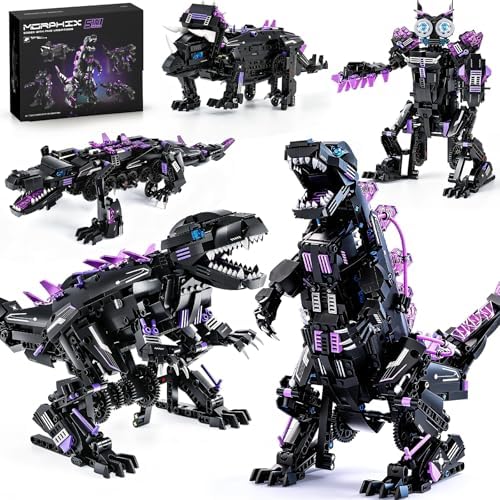 5-in-1 STEM Dinosaur Robot Building Kit, 935PCS App & Remote Control, Rebuild into T-Rex, Triceratops, Crocodile, Robot & Monster, Engineering Gift for Boys & Girls Ages 8+ by OWNONE1