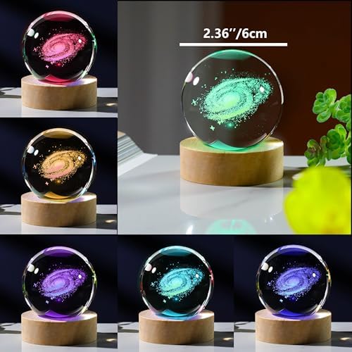 3D Galaxy Crystal Ball Night Light with Remote Upgraded 2.36 Inch Galaxy Planets Glass Ball Lamps with 16 Color LED Wooden Base for Birthday, Astronomy Space Universe Gifts for Boys Girls - Image 3