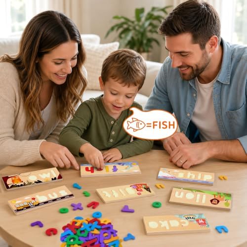 Wooden See and Spell Word Game Learning Toys for Kids 3-6 Puzzle Board - Image 3