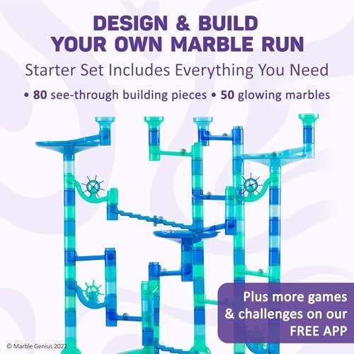 Marble Genius Marble Run Starter Set STEM Toy for Kids Ages 4-12 - 130 Complete Pieces (80 Translucent Marbulous Pieces and 50 Glass Marbles), Construction Building Block Toys, Theme (Ocean), - Image 3
