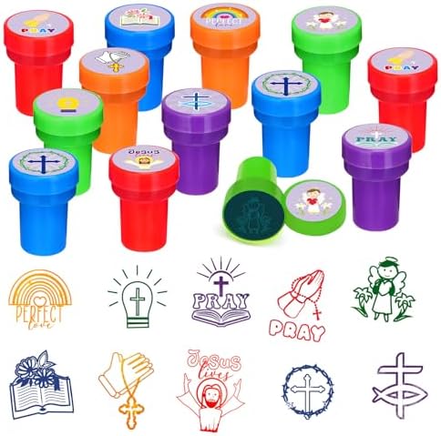 Cinrobiye 24 Pcs Christian Stampers Party Favor Set, Cute Bible Verse Stamps for Kids Sunday School, Church Classroom Rewards, Faith Based Gifts, Goody Bag Fillers, Religious Party Supplies by Cinrobiye