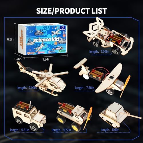 6-in-1 STEM Kits for Kids Ages 8-12, Wooden Model Car Building Kits, Solar & Electric Science Experiment Toys, 3D Puzzles Educational Gifts for Boys Girls - Image 6