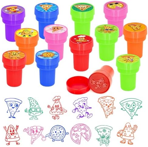 Cinrobiye 24 Pcs Pizza Stampers Party Favor Set, Cute Food Pizza Stamps for Kids Birthday Party, Classroom Rewards, Carnival Prizes, Goody Bag Fillers, Pizza Themed Party Supplies by Cinrobiye