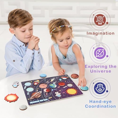 Wooden Solar System Puzzle for Kids, Toddler Montessori Planets Puzzle Toys - Image 2