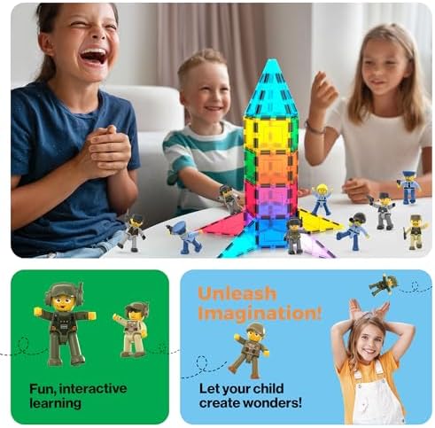 Picasso Toys Magnetic Action Figures Character Law Enforcement for Construction Building Block Tiles Toy Set Magnet Expansion Variety Pack Educational STEM Learning Kit Pretend Playset PTA12 - Image 5