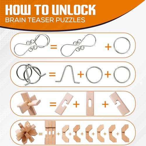 30pcs Metal & Wooden Brain Teaser Puzzles Set, 3D Brain Teasers Wire Puzzles for Adults Teens Kids, Educational IQ Unlock Interlock Puzzle, Entertaining & Thoughtful Gift Set - Image 6