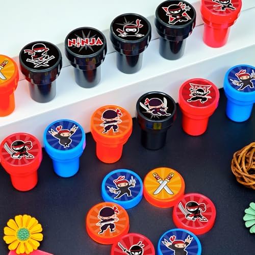 Cinrobiye 24 Pcs Ninja Stampers Party Favor Set, Cute Ninja Warrior Stamps for Kids Birthday Party, Classroom Rewards, Goody Bag Fillers, Martial Arts Themed Party Supplies - Image 3