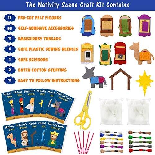 CiyvoLyeen Kids Sewing Kit Crafts – DIY Nativity Scene Christmas Ornament Sewing Set for Girls & Boys Beginner Craft Kit for Kids - Image 2
